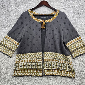 Gudrum Sjoden Cardigan Womens Medium 3/4 Sleeve Tassels Geometric READ